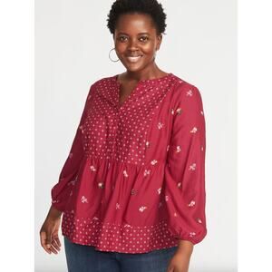 Old Navy V-Neck Mixed Print Peasant Blouse Size XXL Floral Boho Indie Colorful